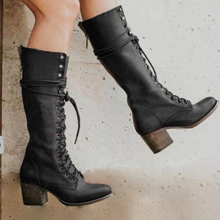 Fenella | Lace-Up Knee-High Block Heel Boots