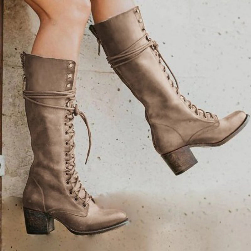 Fenella | Lace-Up Knee-High Block Heel Boots