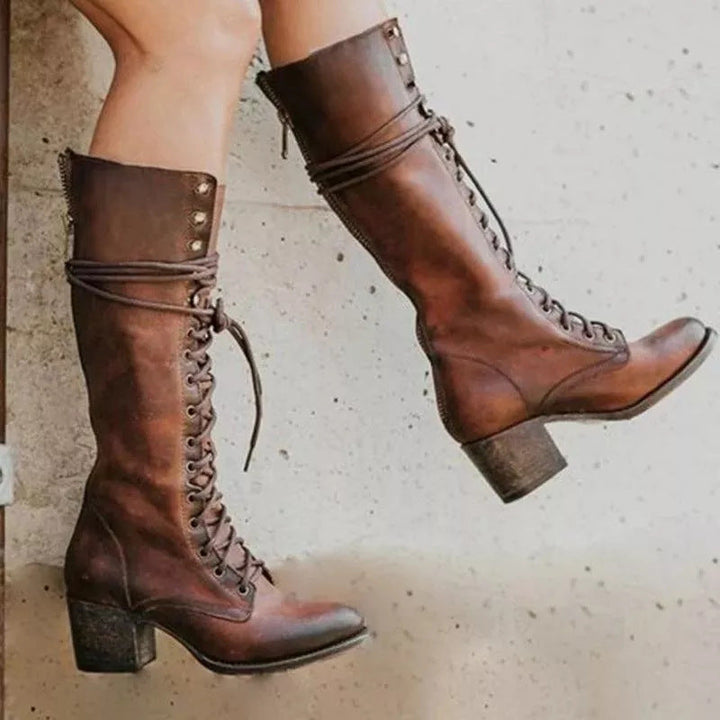 Fenella | Lace-Up Knee-High Block Heel Boots