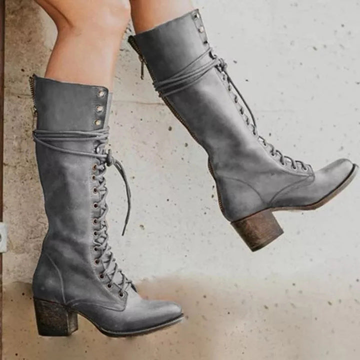 Fenella | Lace-Up Knee-High Block Heel Boots