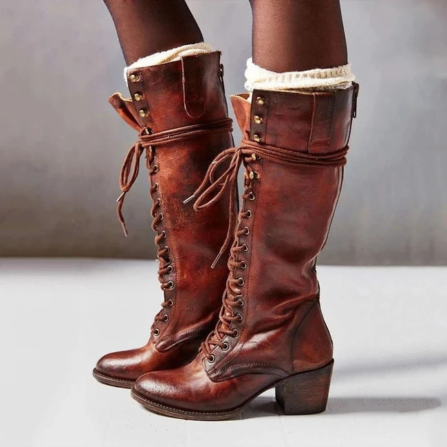 Fenella | Lace-Up Knee-High Block Heel Boots