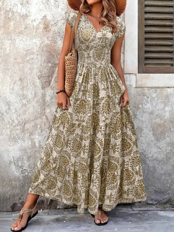 Albertine boho patterned v-neck maxi dress, front view