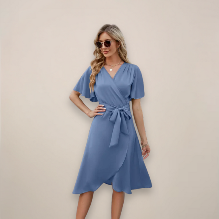 Roseline wrap midi dress, front view