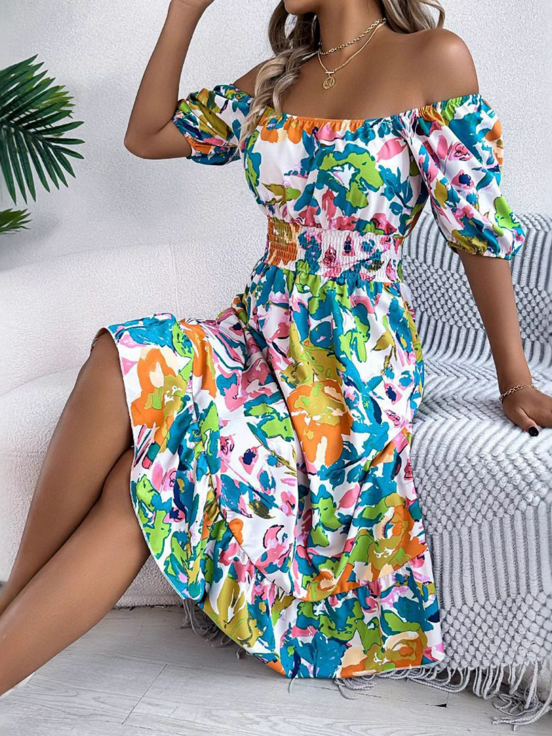 Severine off-shoulder boho midi dress, third view