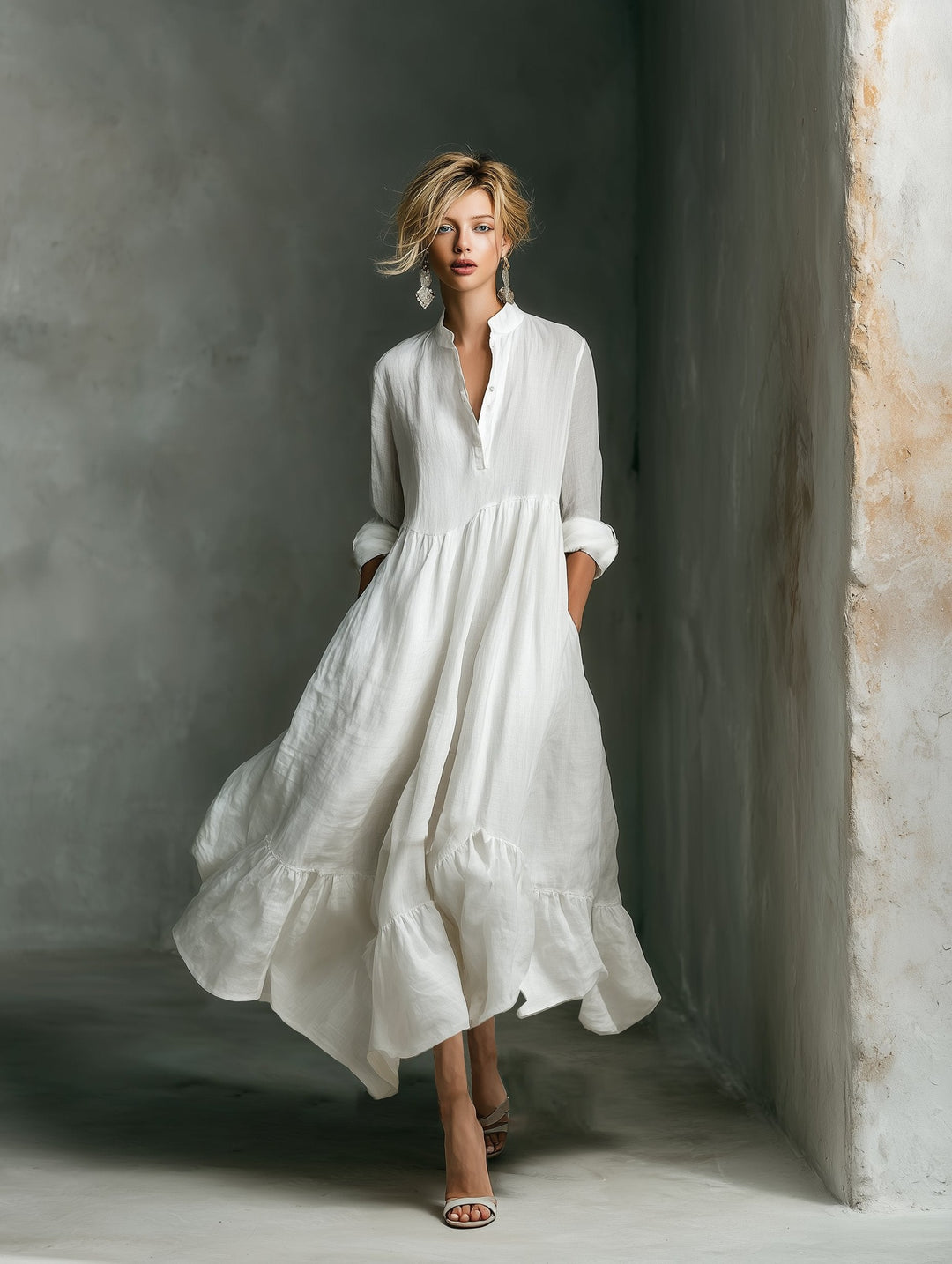Allegra | Tiered Button Front Linen Look Maxi Dress - product image 2