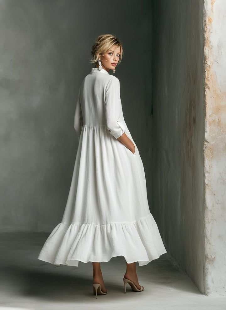 Allegra | Tiered Button Front Linen Look Maxi Dress - product image 5