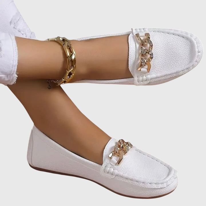 Anais | Gold Chain Round-Toe Loafers