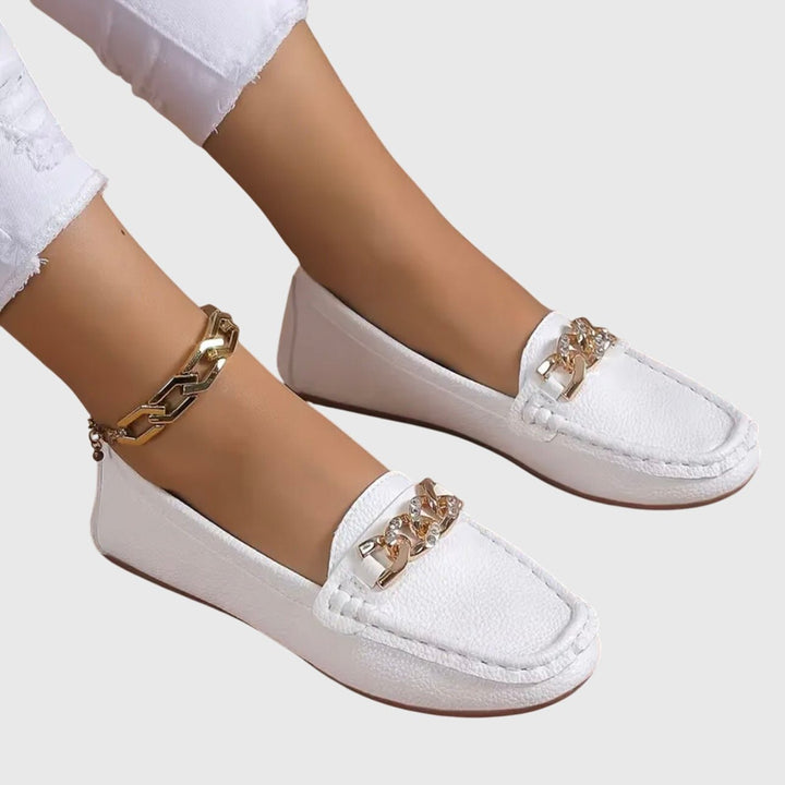 Anais | Gold Chain Round-Toe Loafers