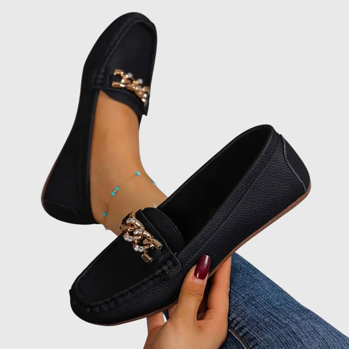 Anais | Gold Chain Round-Toe Loafers
