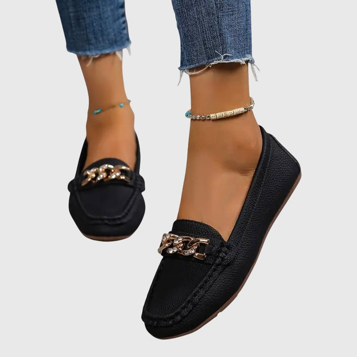 Anais | Gold Chain Round-Toe Loafers