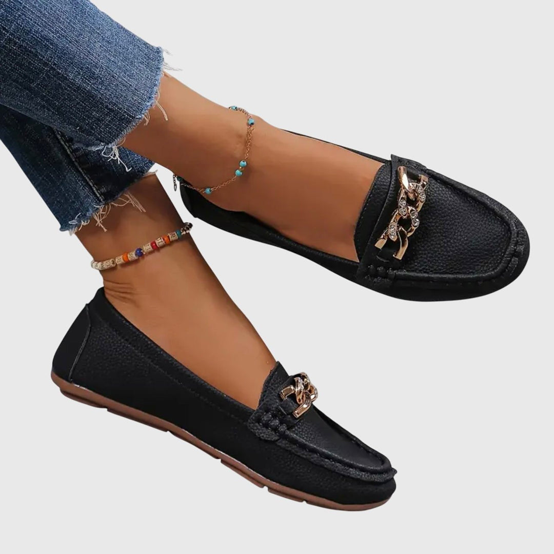 Anais | Gold Chain Round-Toe Loafers