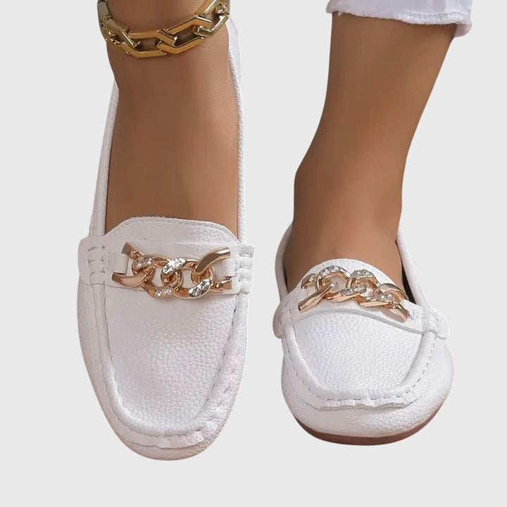 Anais | Gold Chain Round-Toe Loafers