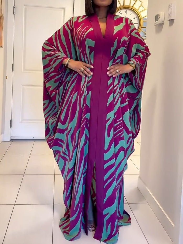 Araceli | Zebra Print V-Neck Batwing Maxi Dress - product image 1