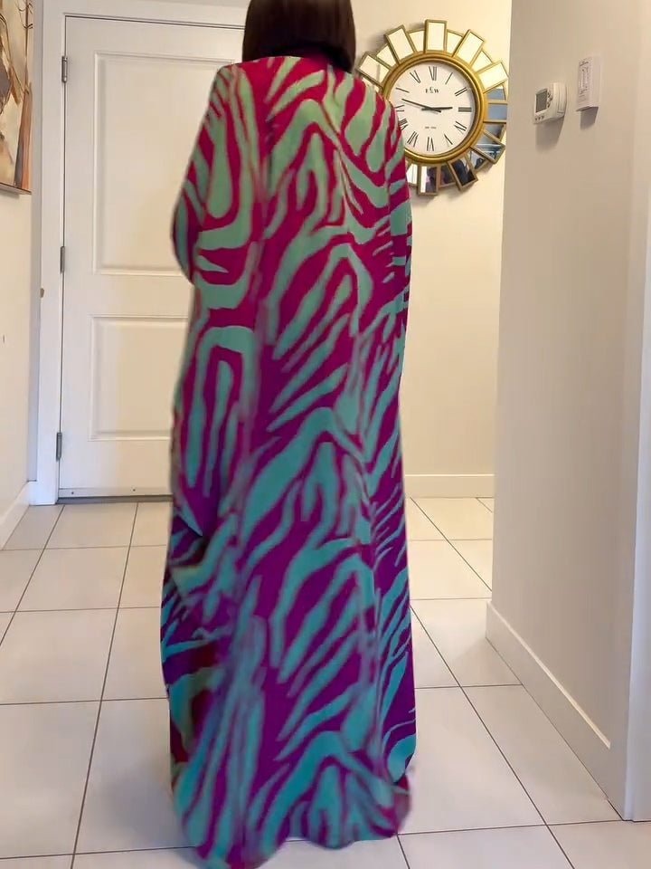 Araceli | Zebra Print V-Neck Batwing Maxi Dress - product image 2