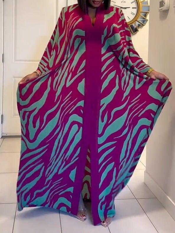 Araceli | Zebra Print V-Neck Batwing Maxi Dress - product image 3