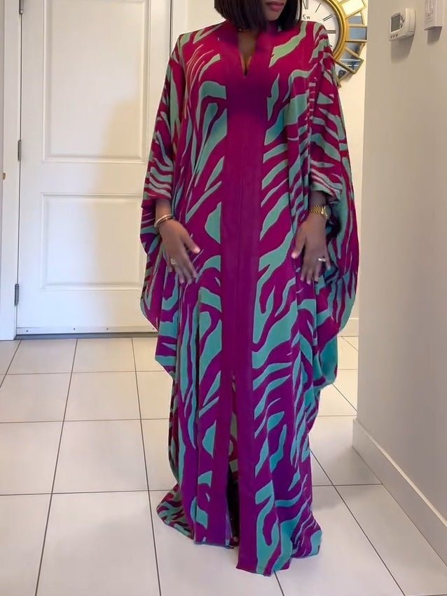 Araceli | Zebra Print V-Neck Batwing Maxi Dress - product image 4