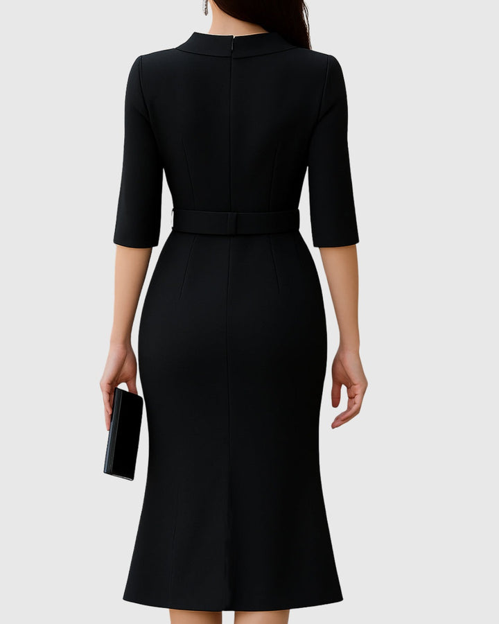 Faustine | Belted High Neck Split Sleeve Midi Dress - product image 2