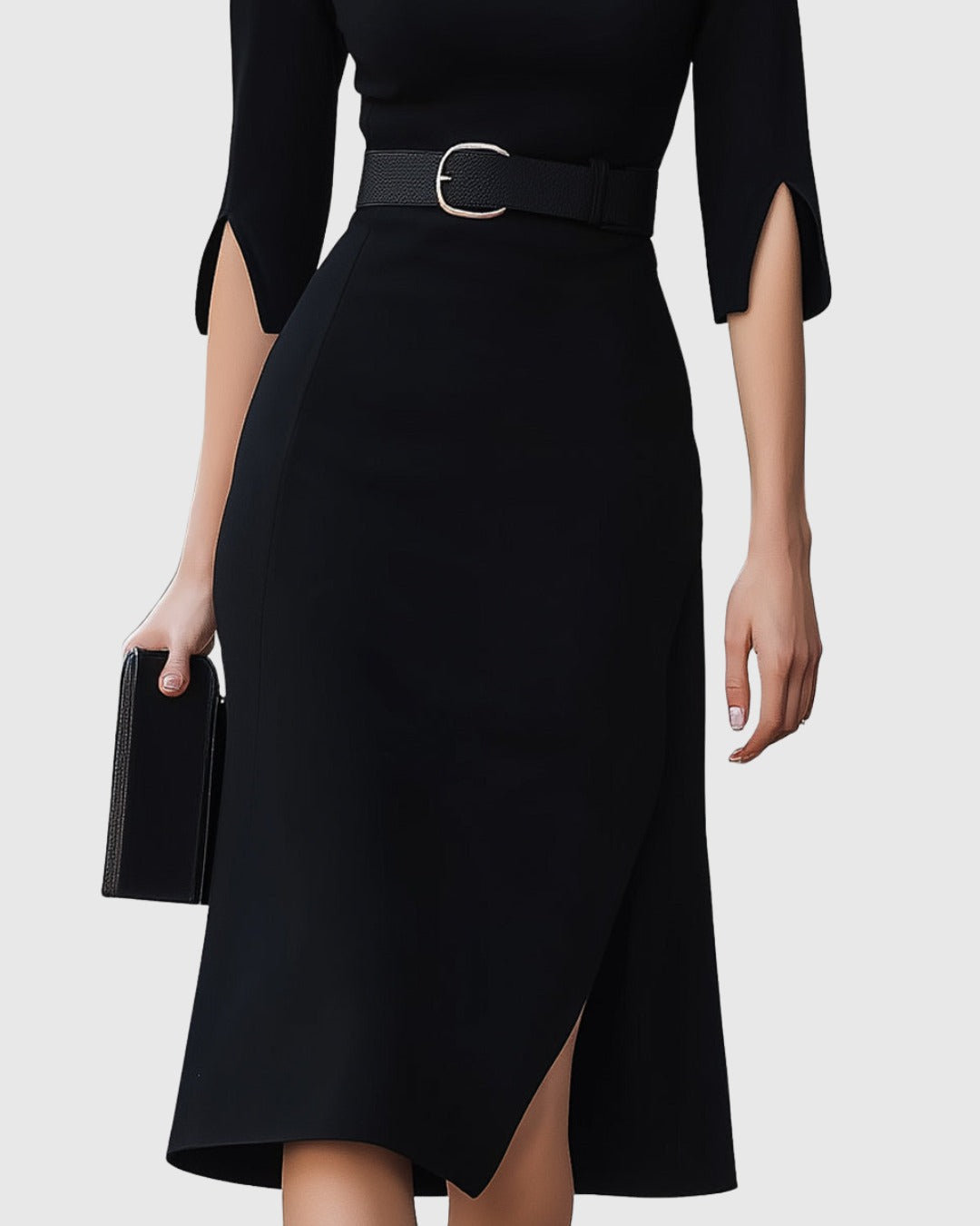 Faustine | Belted High Neck Split Sleeve Midi Dress - product image 4