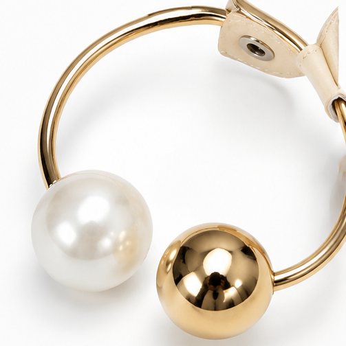 Vennla | Bow Flat Sandals with Pearl Ankle Cuff in product view 10