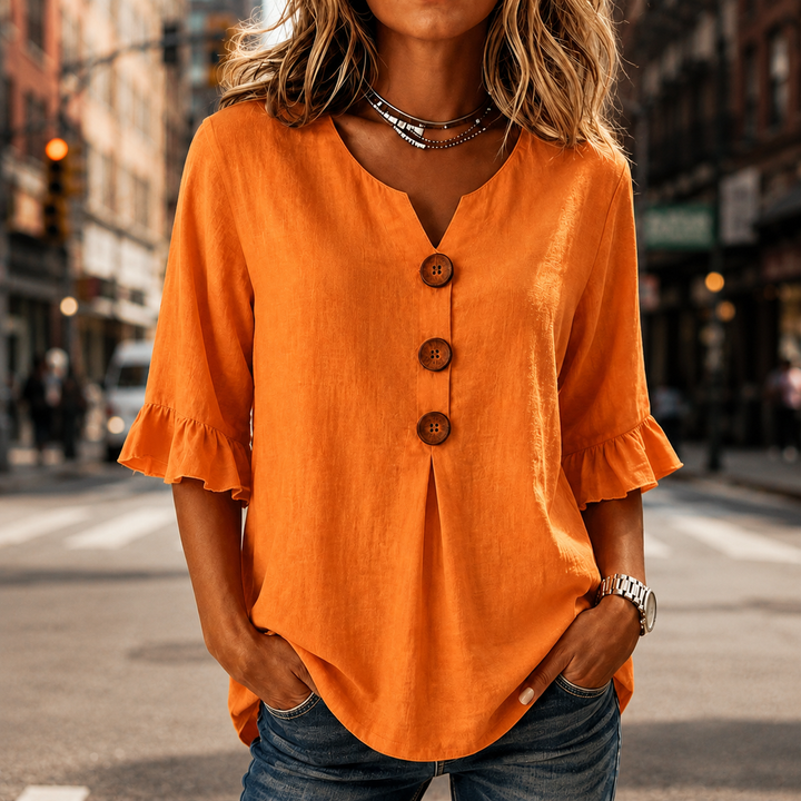 Winslow | Button-Front Ruffle Sleeve Blouse in product view 1