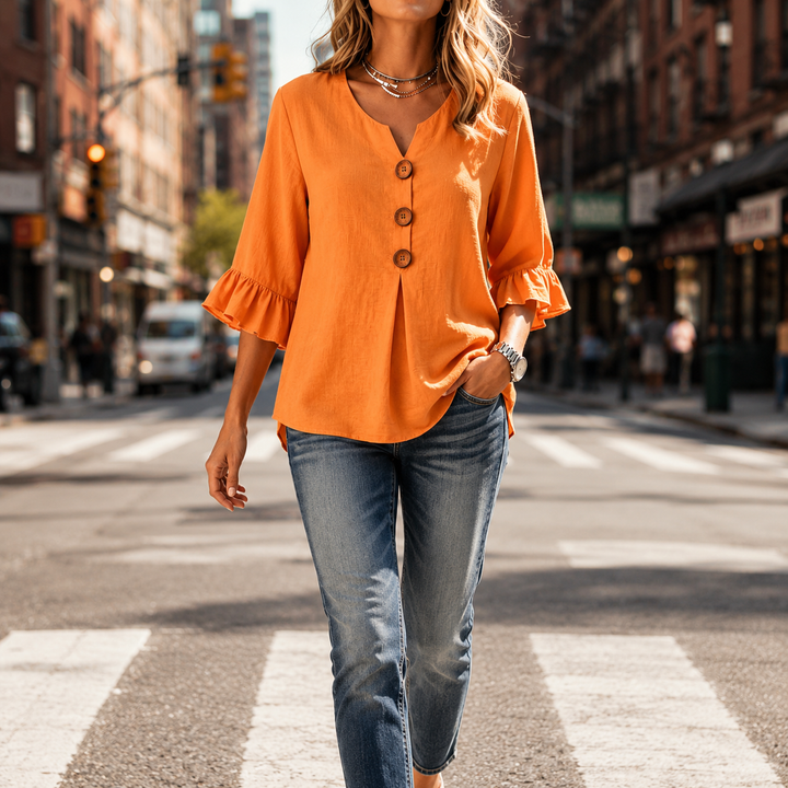Winslow | Button-Front Ruffle Sleeve Blouse in product view 2