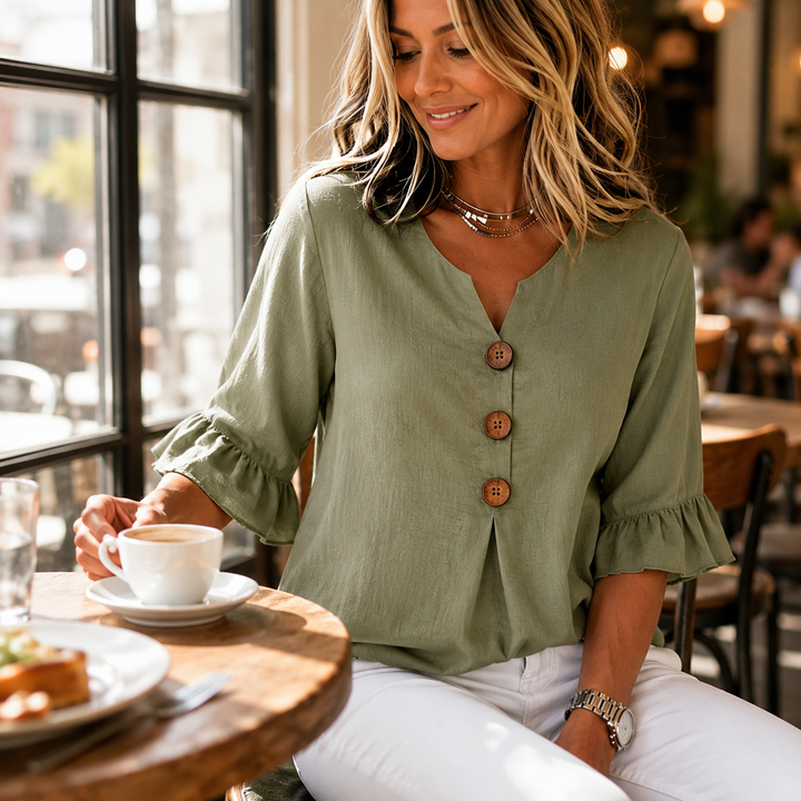 Winslow | Button-Front Ruffle Sleeve Blouse in product view 3