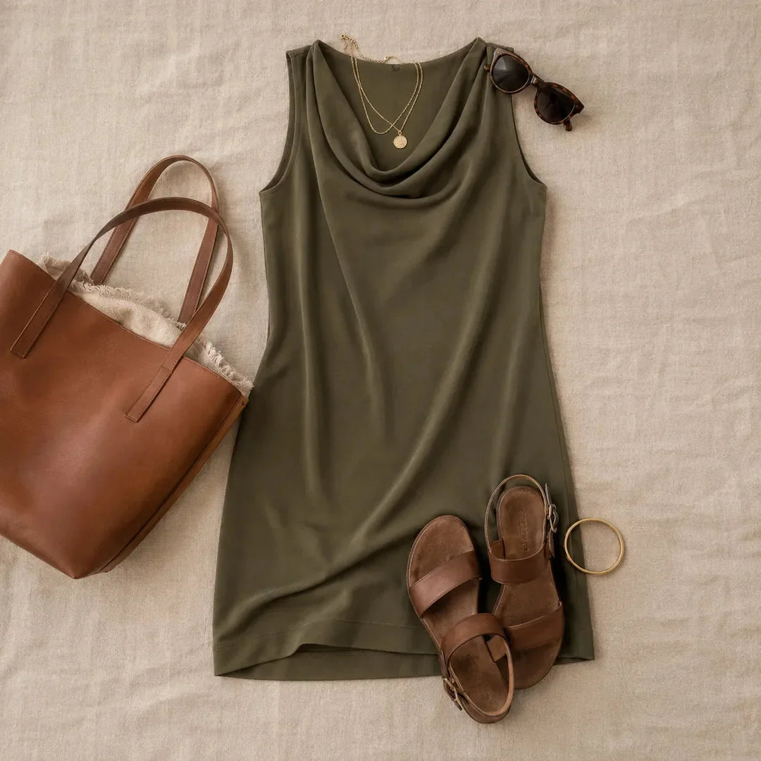 Zivelle | Cowl Neck Sleeveless Mini Shift Dress in product view 7