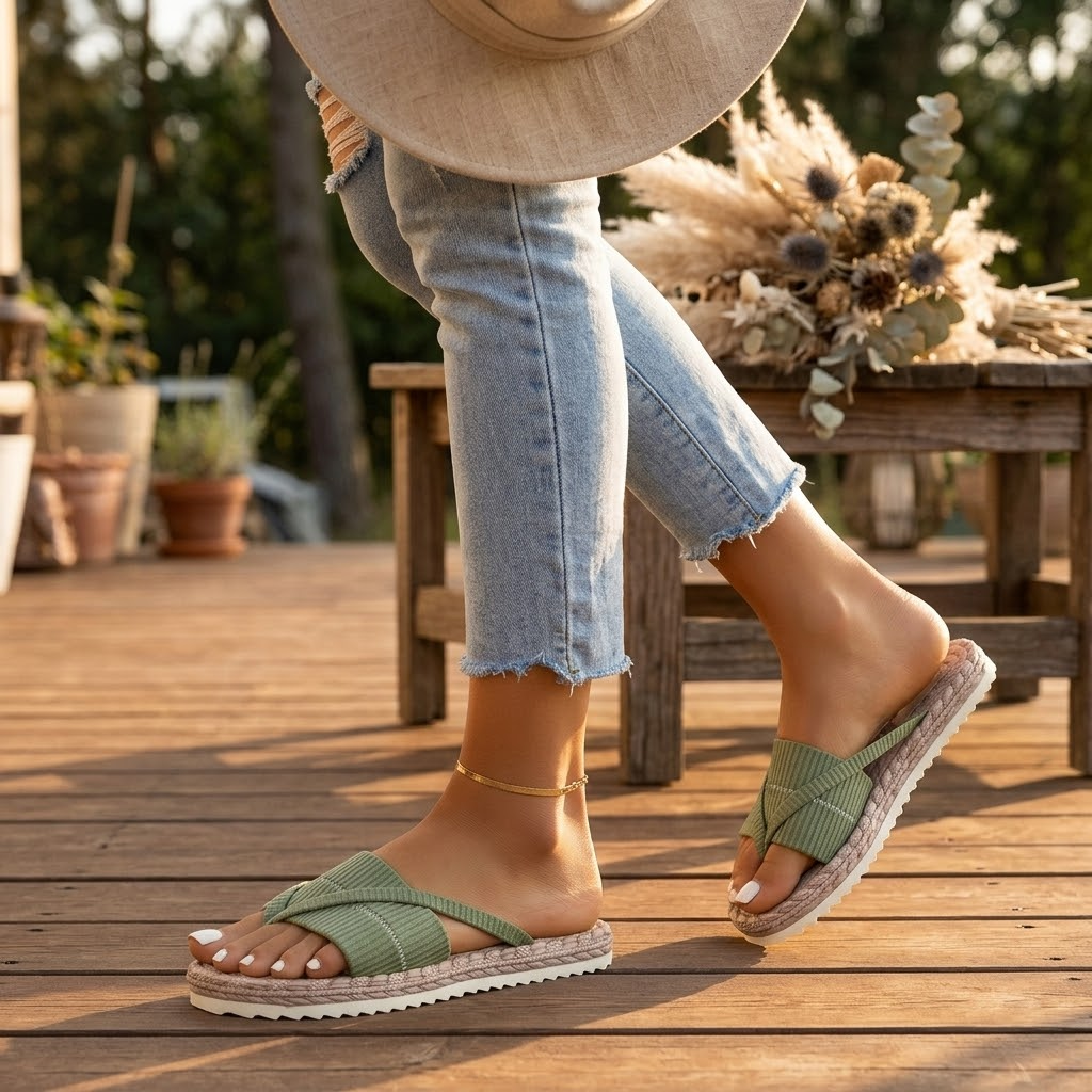 Wrenley | Cross Strap Espadrille Slide Sandals in product view 2