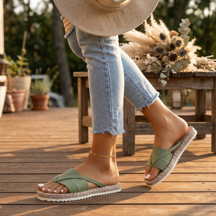 Wrenley | Cross Strap Espadrille Slide Sandals in product view 2