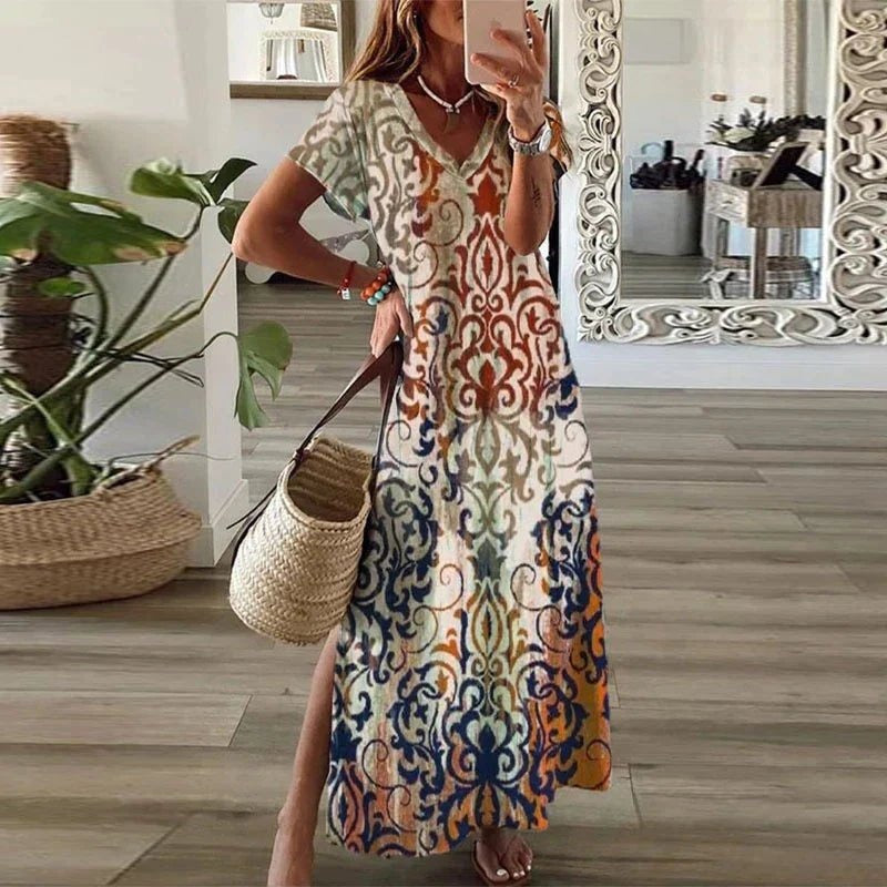 Eglantine | Boho Print V-Neck Split Maxi Dress - product image 1