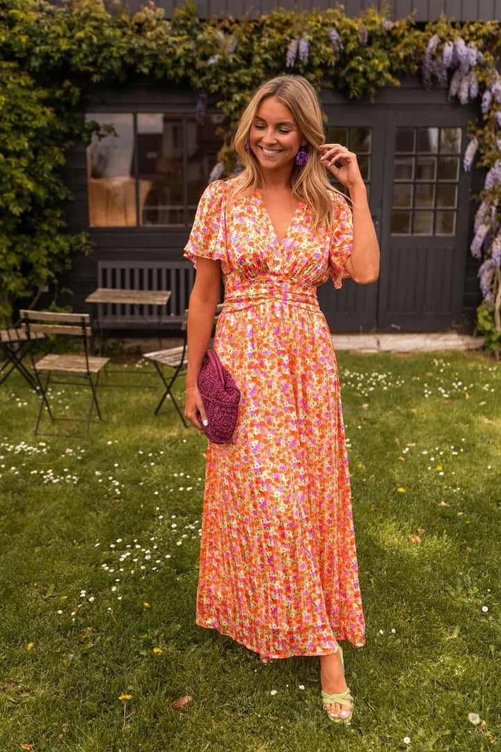 Elettra | Floral V-Neck Pleated Maxi Dress - product image 1