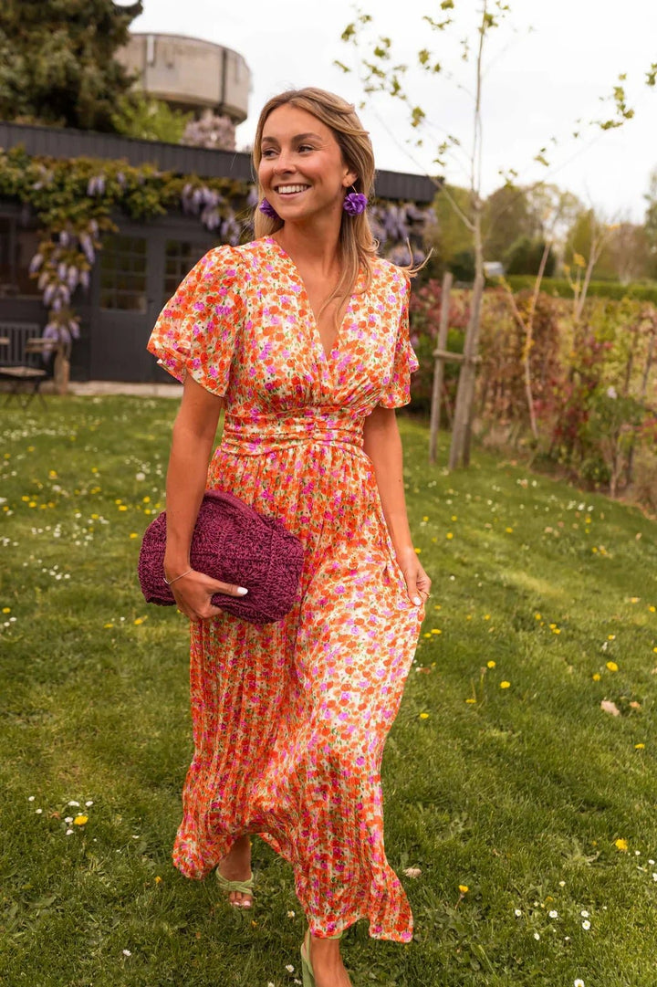 Elettra | Floral V-Neck Pleated Maxi Dress - product image 4