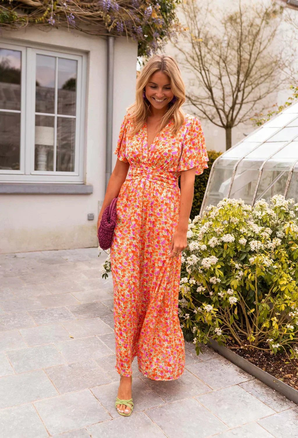Elettra | Floral V-Neck Pleated Maxi Dress - product image 6