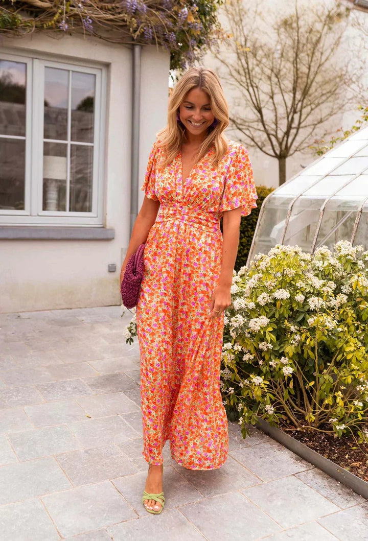 Elettra | Floral V-Neck Pleated Maxi Dress - product image 6