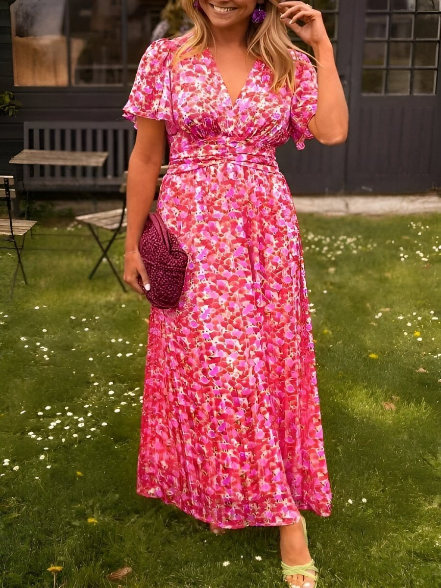 Elettra | Floral V-Neck Pleated Maxi Dress - product image 8