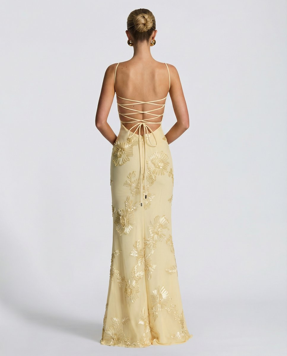 Aria | Embroidered Mermaid Maxi Dress Corset Gown in product view 1