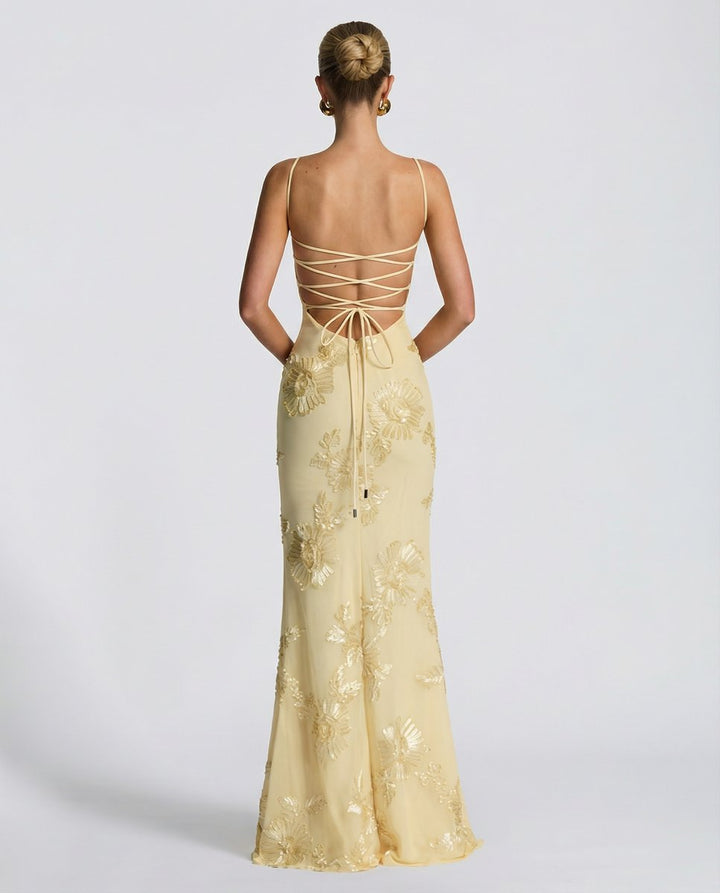 Aria | Embroidered Mermaid Maxi Dress Corset Gown in product view 1