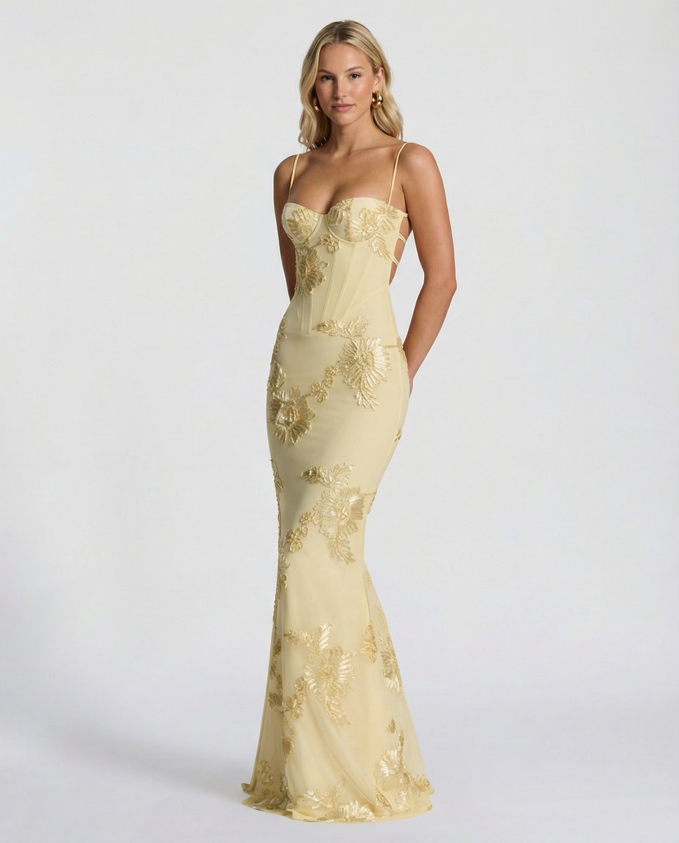 Aria | Embroidered Mermaid Maxi Dress Corset Gown in product view 3
