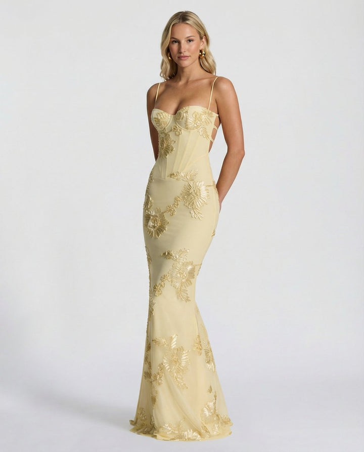 Aria | Embroidered Mermaid Maxi Dress Corset Gown in product view 3