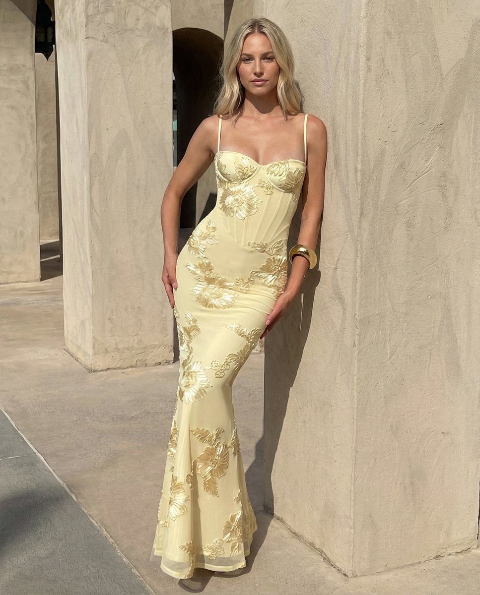 Aria | Embroidered Mermaid Maxi Dress Corset Gown in product view 5