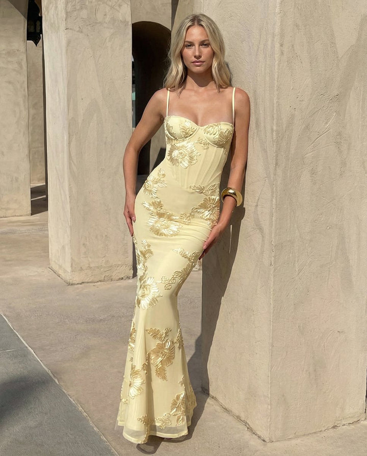 Aria | Embroidered Mermaid Maxi Dress Corset Gown in product view 5