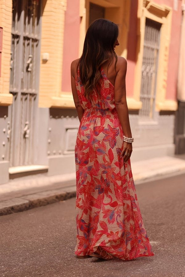 Flaminia | Tropical Floral Halter Neck Maxi Dress - product image 4