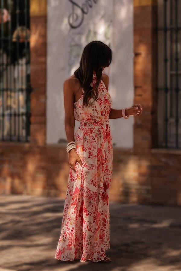 Flaminia | Tropical Floral Halter Neck Maxi Dress - product image 8