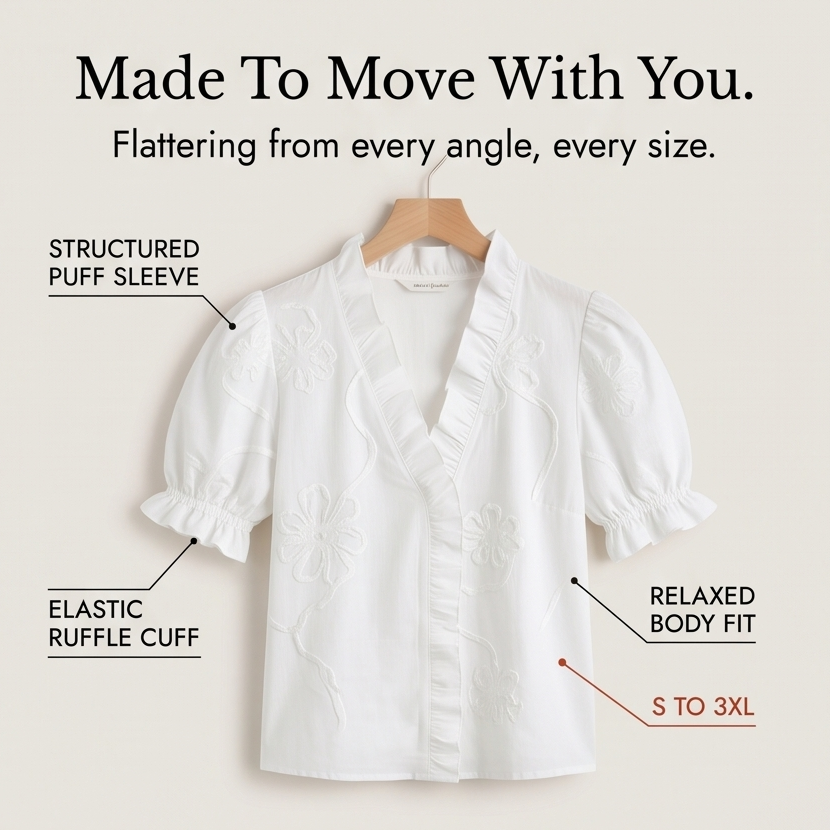 Brinley | Floral Embroidered Puff Sleeve Blouse in product view 7