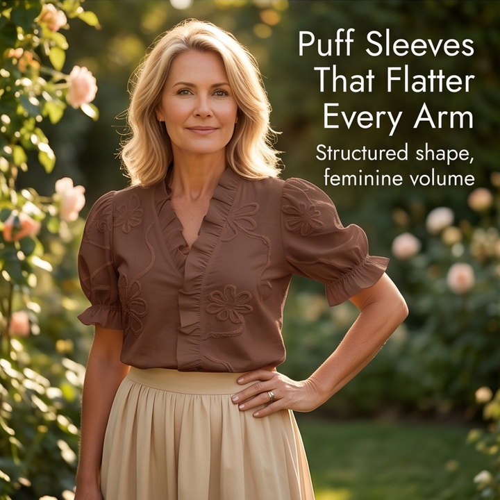 Brinley | Floral Embroidered Puff Sleeve Blouse in product view 10