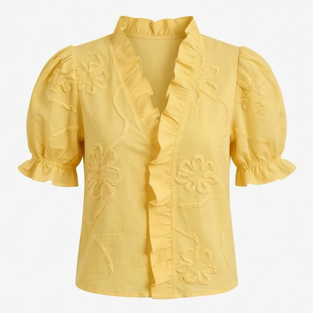 Brinley | Floral Embroidered Puff Sleeve Blouse in product view 12