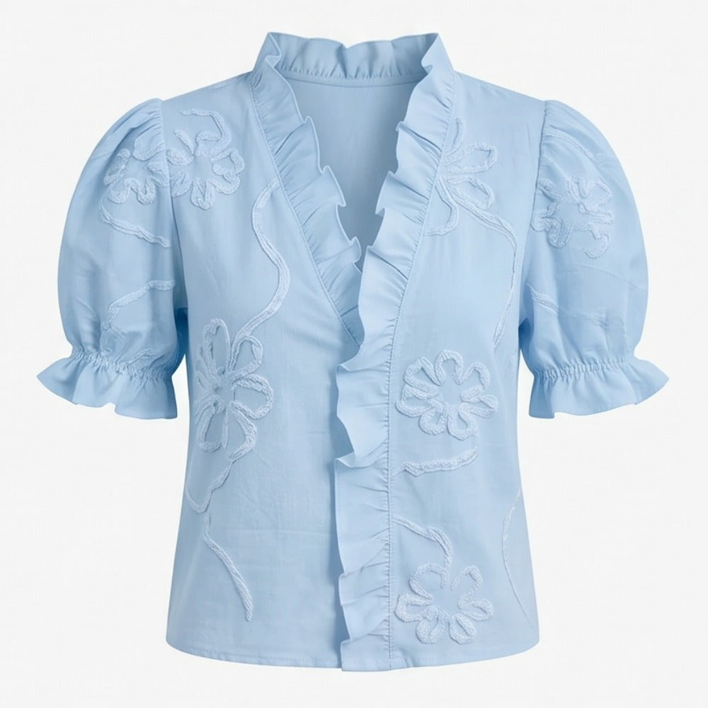 Brinley | Floral Embroidered Puff Sleeve Blouse in product view 13
