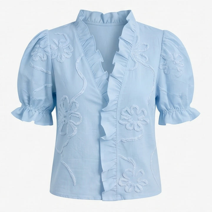 Brinley | Floral Embroidered Puff Sleeve Blouse in product view 13
