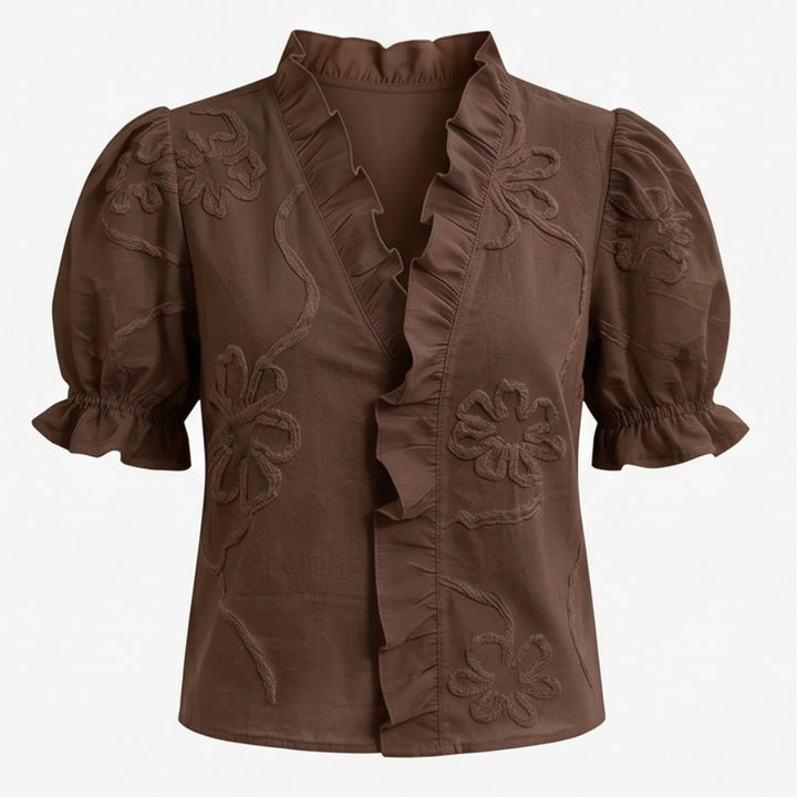 Brinley | Floral Embroidered Puff Sleeve Blouse in product view 14