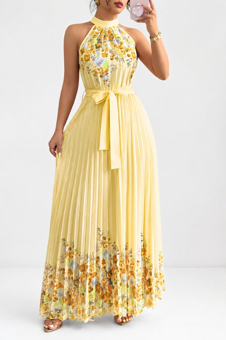 Luna | Floral Pleated Halter Evening Gown Midi Dress in product view 8
